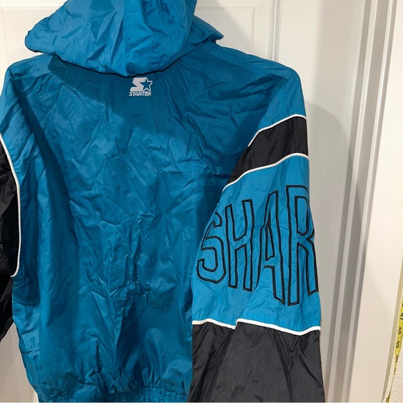 VINTAGE SAN JOSE SHARKS WINDBREAKER MENS MEDIUM BLUE STARTER NHL JACKET FULL ZIP - Picture 4 of 8